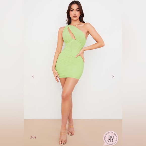 House of CB - ‘CLEMENTINE’ LIME CUT OUT MINI DRESS - Picture 4 of 16